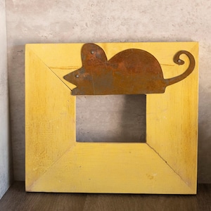 Vintage Mouse Wooden Picture frame Made in Mexico Nursery Room Decor
