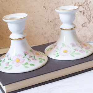 Victorian Style Porcelain Candlestick Holders-Floral Pair