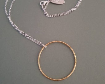 minimalist necklace,pendant circle,bicolor, silver gold