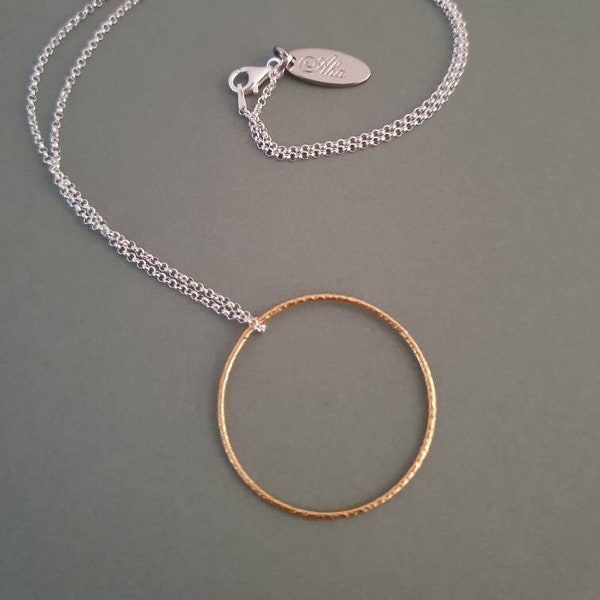 minimalistische Kette,Anhänger Kreis,Bicolor, Silber Gold