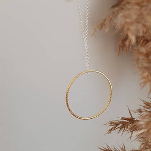 minimalistische ketting, hanger cirkel, bicolor, zilver goud afbeelding 2