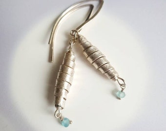 Earrings silver spiral, hanging