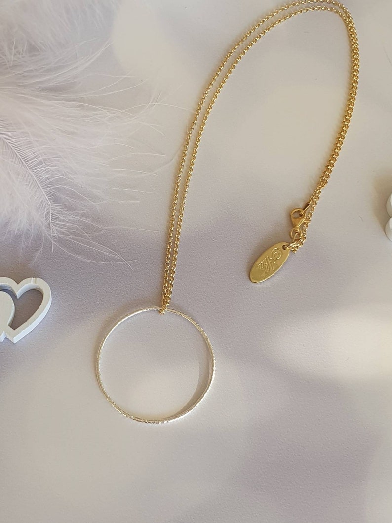 minimalistische ketting, hanger cirkel, bicolor, zilver goud afbeelding 7