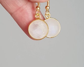 Hanging earrings moonstone gold, moonstone earrings hanging silver gold-plated, round gemstone earrings for everyday life