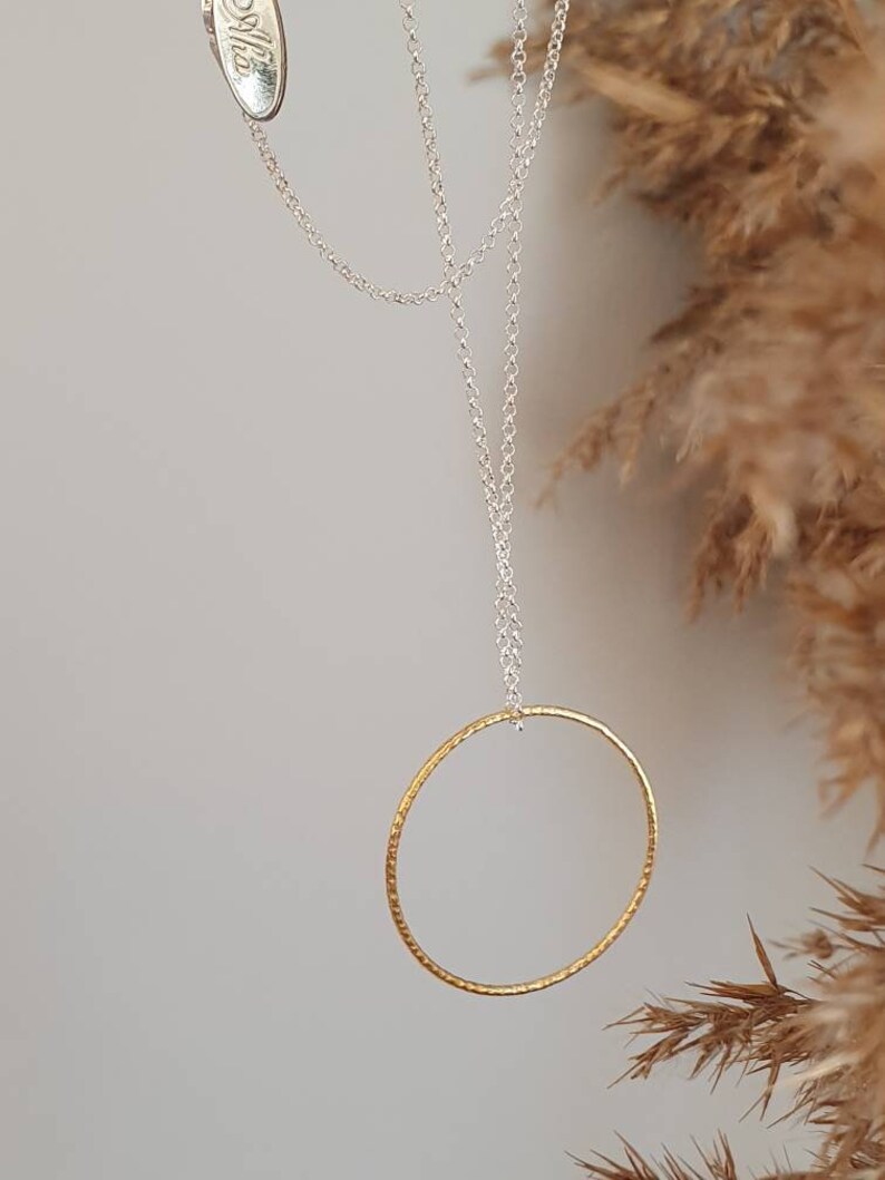 minimalistische ketting, hanger cirkel, bicolor, zilver goud afbeelding 10