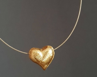 Necklace heart gold filigree Mother's Day heart pendant, silver gold plated