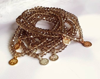 Levensboom armband, elastische kristallen armband, hanger levensboom goud of zilver of roségoud,