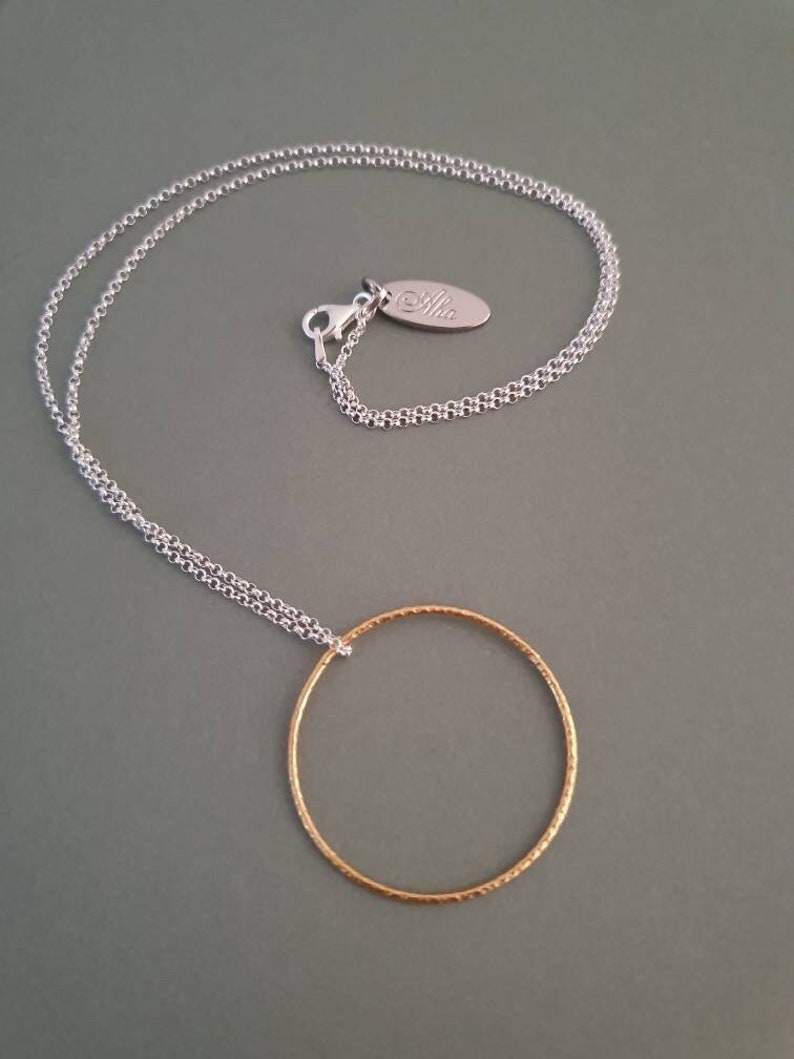 minimalistische ketting, hanger cirkel, bicolor, zilver goud KetteSilberKreisGold