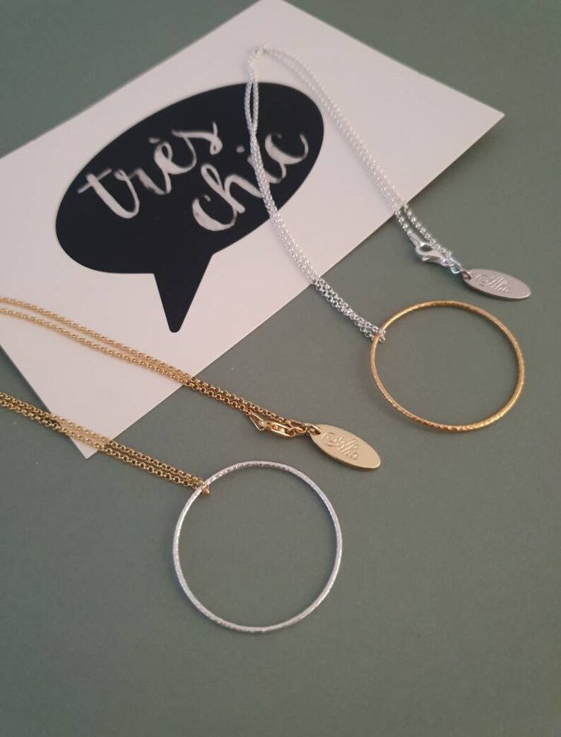 minimalistische ketting, hanger cirkel, bicolor, zilver goud KetteGoldKreisSilber