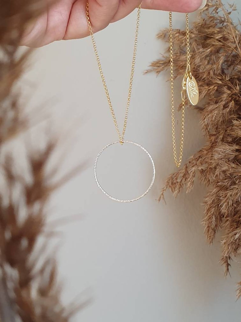 minimalistische ketting, hanger cirkel, bicolor, zilver goud afbeelding 6
