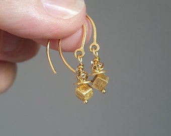 Earrings hanging gold, cubes minimalist, silver plated