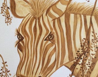 Zebra - Original Coffee Painting on Watercolour Paper