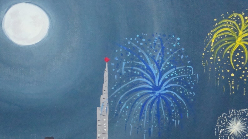 Fireworks Original Painting Surfers Paradise New Years Eve Acylic image 3