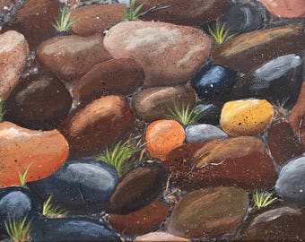 Wet Rocks Natural Tones Original Painting Acylic on Canvas