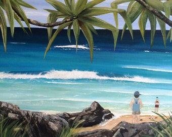 After the Run Burleigh Beach Original Modern Landscape  Beach Acrylic Painting