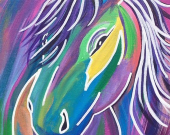 Rainbow Horse Acrylic on Canvas Artist's Board.