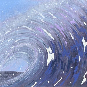 Ocean Wave purple abstract Painting, Original seascape on canvas, Wall Art, Australian painting, textured art, square art zdjęcie 3