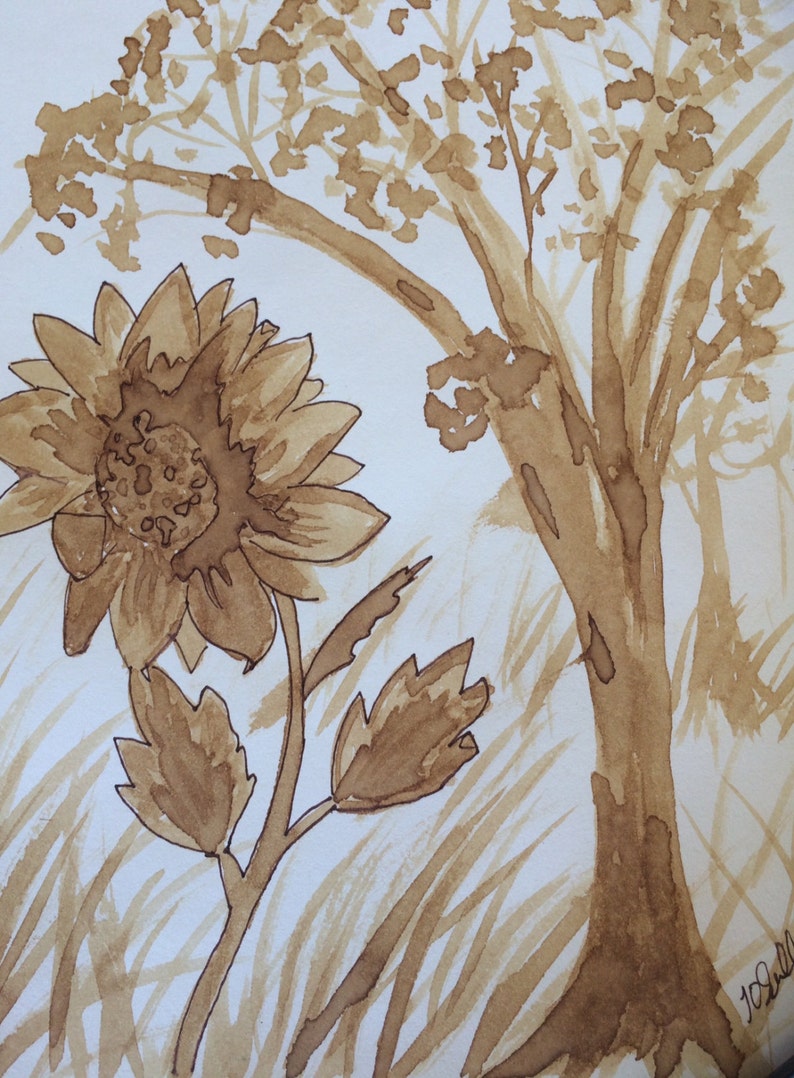 Sunflowers in Coffee Art Original Painting on Canvas Artist's Paper Etsy