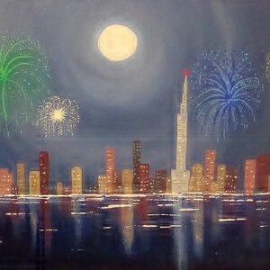 Fireworks Original Painting Surfers Paradise New Years Eve Acylic image 1