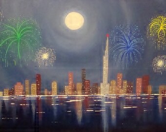 Fireworks Original Painting Surfers Paradise New Years Eve Acylic