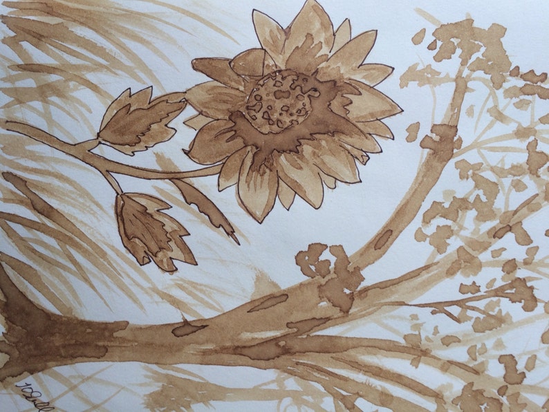 Sunflowers in Coffee Art Original Painting on Canvas Artist's Paper Etsy