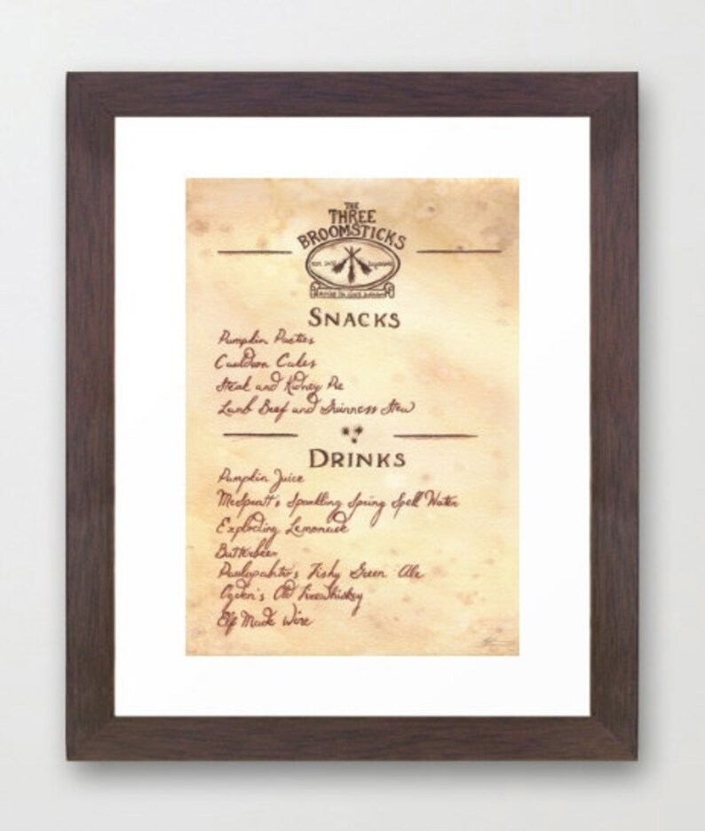 The Three Broomsticks Menu. Harry Potter Inspired A4 Print. Etsy