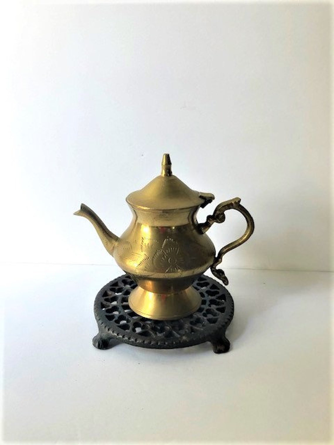 Small Brass Etched Tea Pot / Brass Teapot Etsy