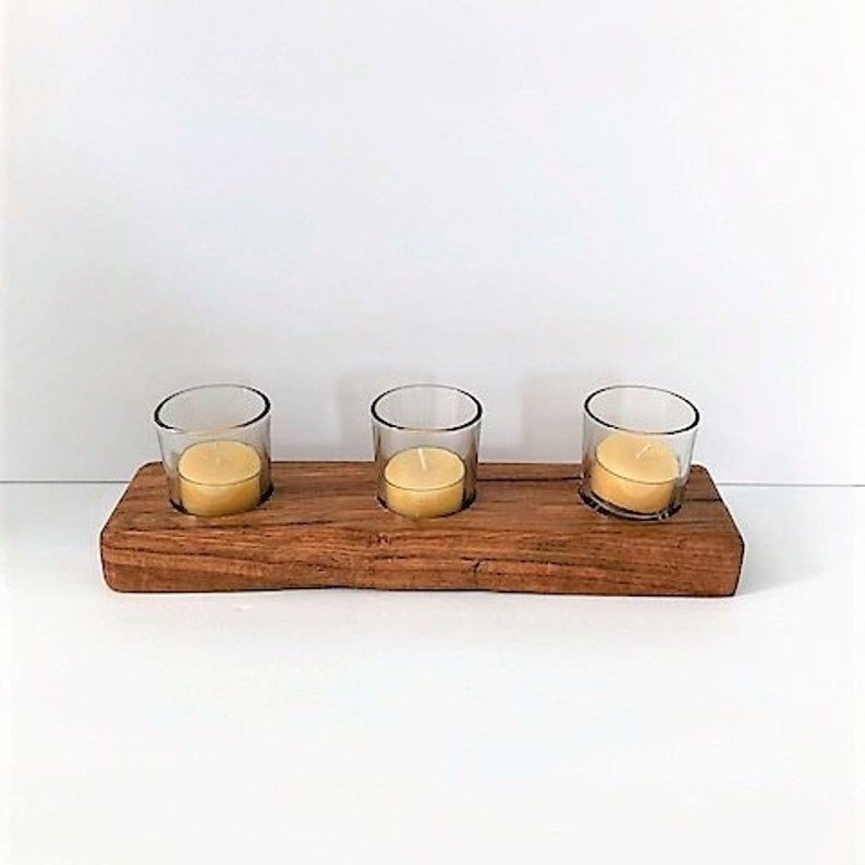 Hand Carved Wood Votive Candle Holder With Glass Inserts Etsy