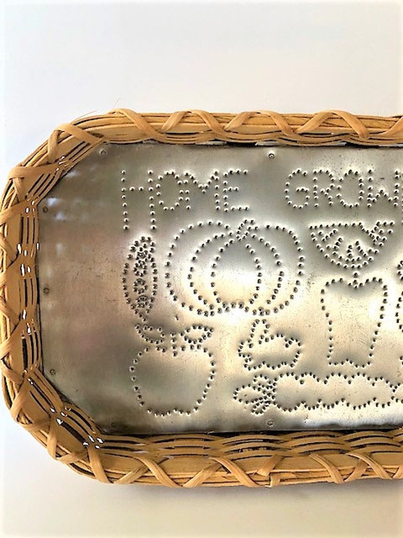 Punched Tin Serving Tray / Wicker Serving Tray / Pierced Tin Etsy