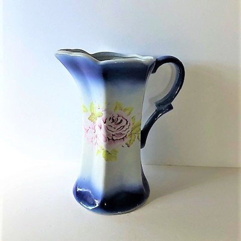 Blue And White Rose Pitcher / Blue And White Vase Etsy