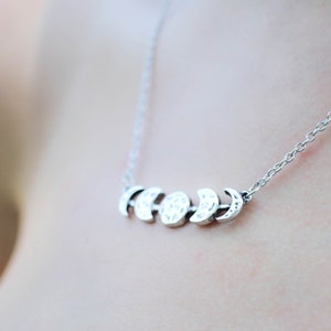 Silver Moon Phase Necklace: Textured Celestial Silver Jewelry