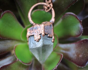 Natural Quartz Necklace | Electroform Quartz Necklace |  Handmade Copper Dipped Natural Quartz Point for Crystal Healing + Manifestations