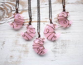 Pink Moon Necklace | ROSE QUARTZ Crescent Moon Necklace | Handmade Moon