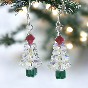 Swarovski Crystal AB, Siam Red and/or Emerald Green Christmas Tree Earrings