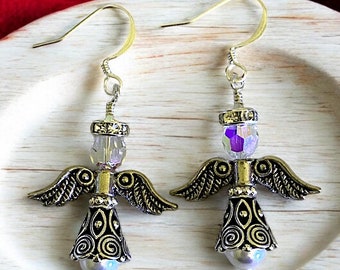 Swarovski Crystal and Silver Christmas Angel Earrings