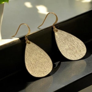 Lightweight, Brushed Gold Teardrop Charm Earrings