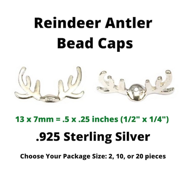 Package of 2 - 13x7mm Sterling Silver Reindeer Antler Bead Caps by Amoracast - (Measures .5 x .25")