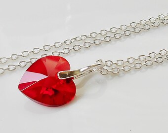 Sweet Swarovski Crystal Heart Necklace on Silver Chain - Choose Your Color