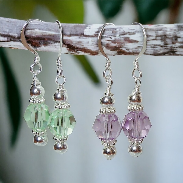 Swarovski Crystal and Silver Beaded Earrings - Choose Your Color