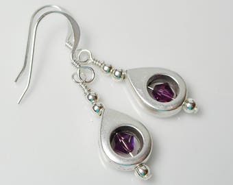 Swarovski Amethyst and Silver Teardrop Dangle Earrings