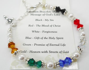 Petite Salvation Bracelet with Swarovski Crystals & Pearls - First Communion, Confirmation Gift!
