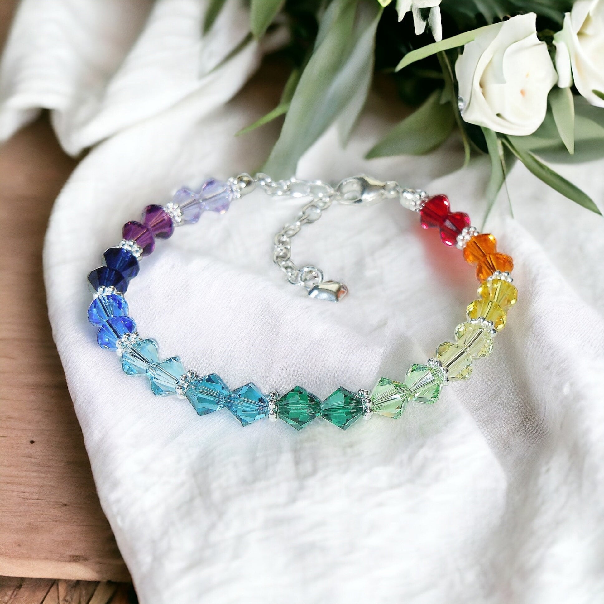 Swarovski Bicone Crystal Spectrum Rainbow Beaded Bracelet Etsy Canada