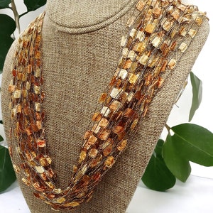 Rich Butterscotch and Shimmering Copper Trellis Scarf Necklace with Gold Metallic (SKU 150) NO CLASP