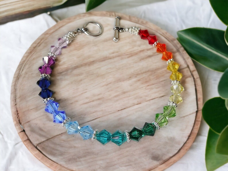 Swarovski Crystal Spectrum Rainbow Beaded Bracelet Stunning image 1