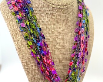 NEW!! Tropical, Jewel-tone Colors Multi-Color Trellis Scarf Necklace (SKU 155)