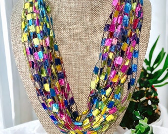 Bright Pastels Multi-Color Trellis Scarf Necklace (SKU 156) NO CLASP