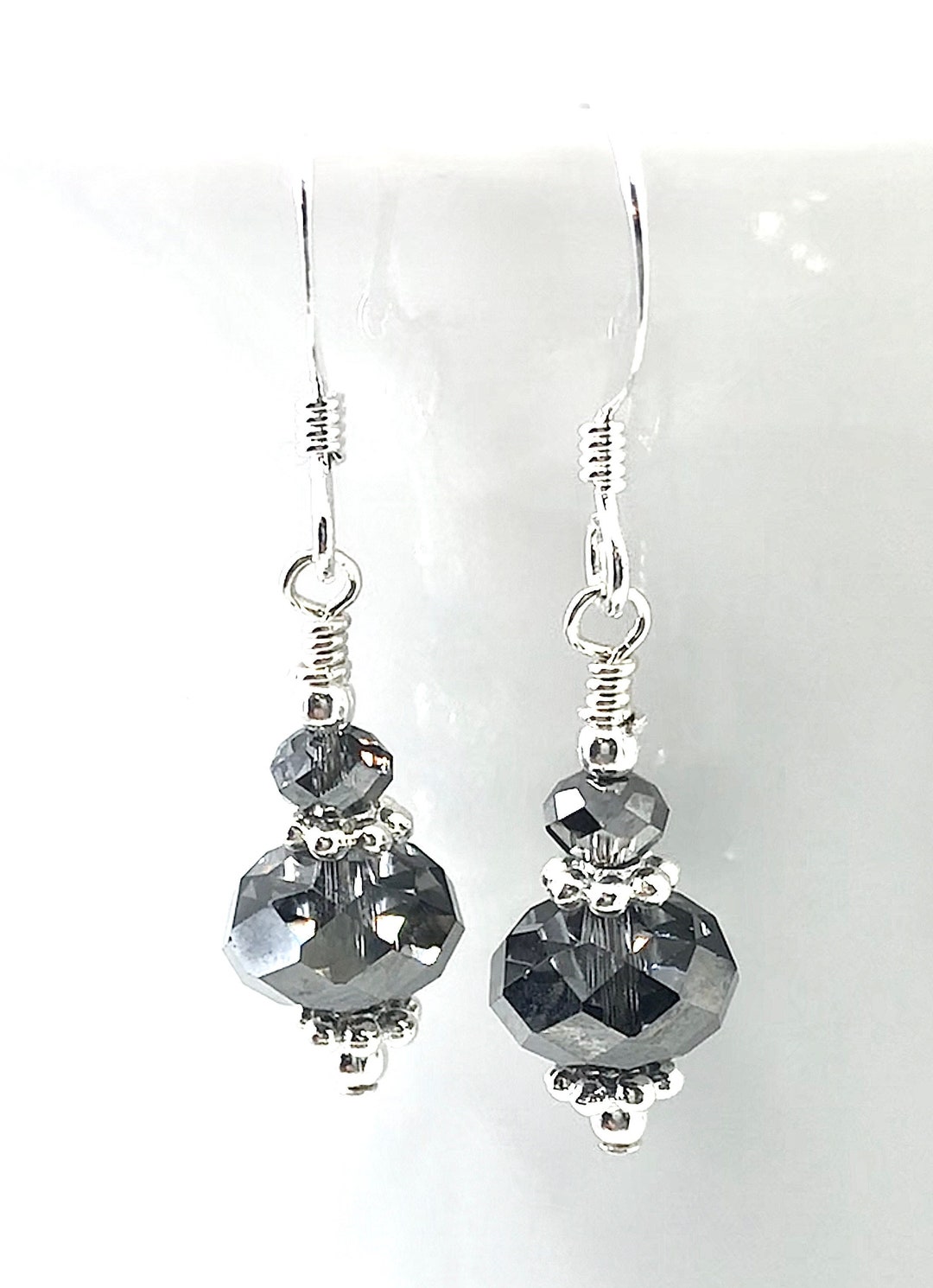 Swarovski Crystal Silver Night and Silver Beaded Earrings - Etsy