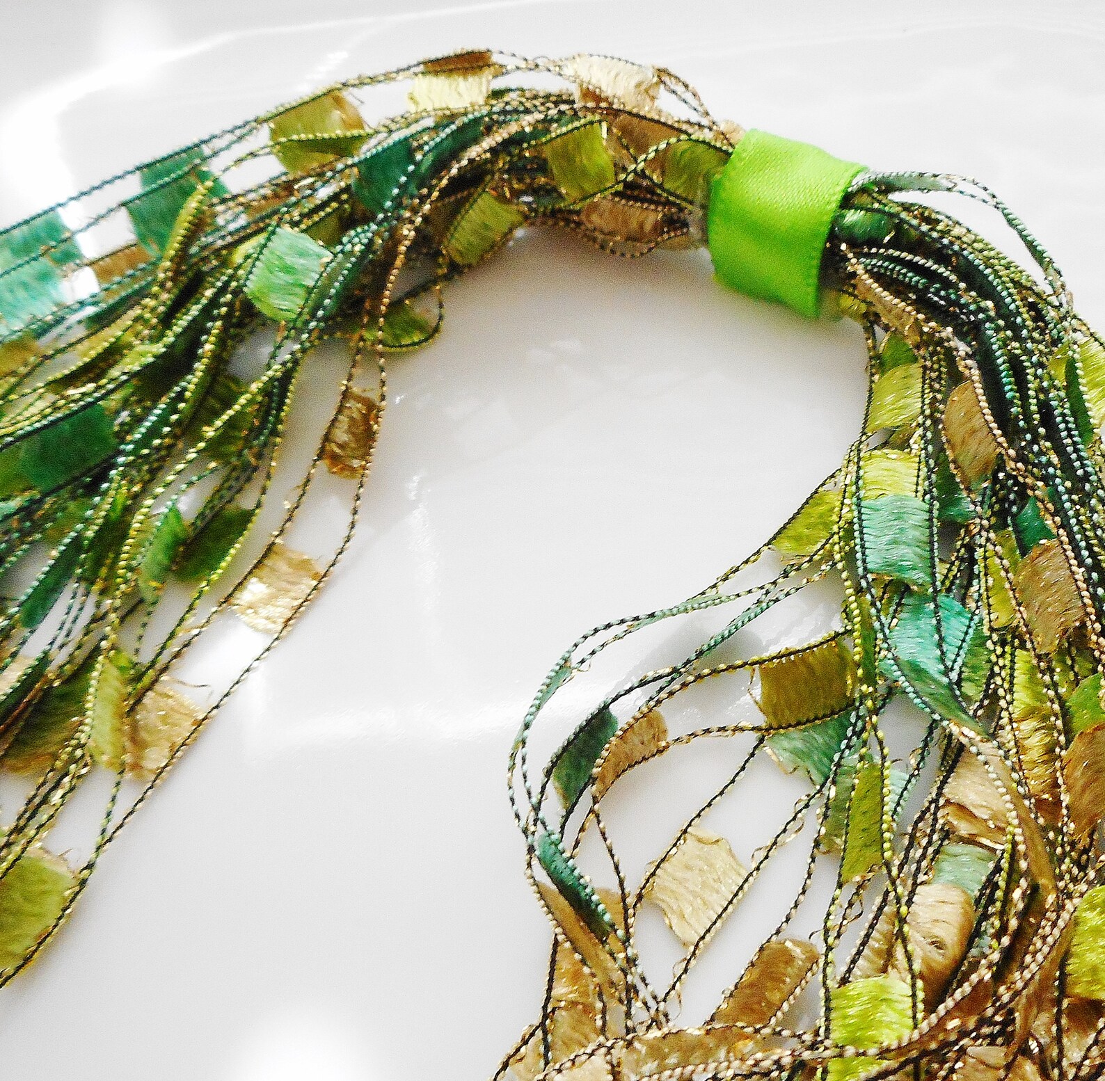 Gertrude Pearl Flower Scarf Necklace in Green/Blac main image 0