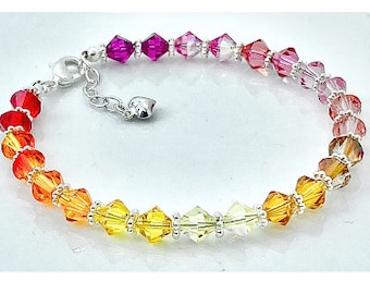 Swarovski Crystal Ombre Pink, Orange & Yellow Beaded Bracelet - Gorgeous!