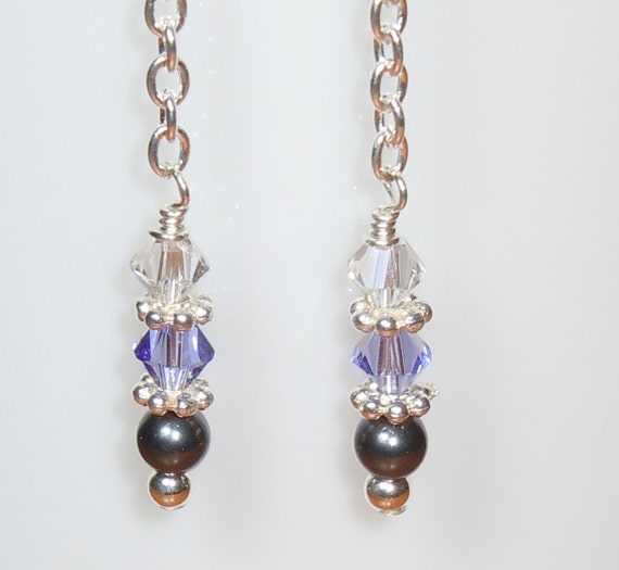 Swarovski Crystal and Pearl Long Chain Drop Earrings | Etsy
